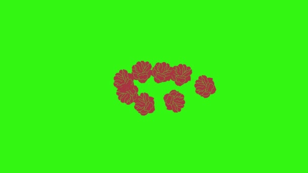 红玫瑰的动画 绿色屏幕上的图形设计 过渡元素 — 图库视频影像