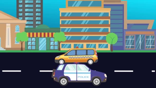 Biegające Samochody Drodze Mieście Animacja Płaska Kreskówka — Wideo stockowe