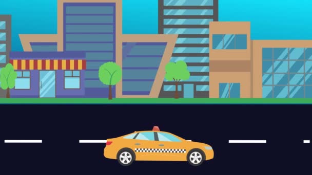 街の道路で車を走らせる フラットな漫画アニメーション — ストック動画