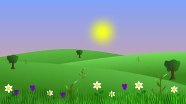 Çizgi film animasyonu Bahar Doğası manzarası