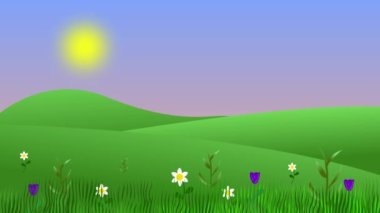 Çizgi film animasyonu Bahar Doğası manzarası