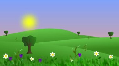 Çizgi film animasyonu Bahar Doğası manzarası