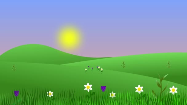 Cartoon Animated Spring Nature Landscape — Stock Video
