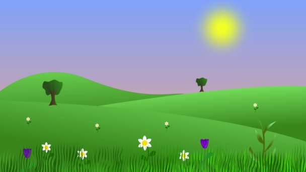 Desenhos Animados Primavera Natureza Paisagem — Vídeo de Stock