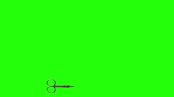 Κινούμενα Ψαλίδι Κοπής Και Κινείται Στην Πράσινη Οθόνη Chroma Κλειδί — Αρχείο Βίντεο