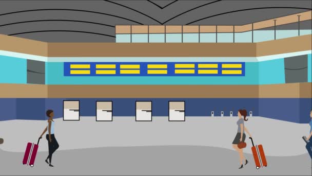 Women People Walking Airport Cartoon Animated Scene Travel Background — Stock Video