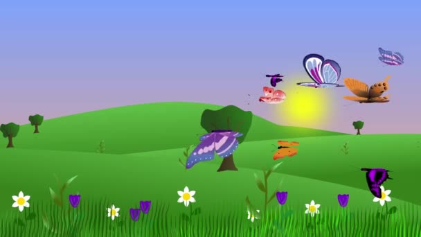 나비와 그래픽 배경으로 애니메이션 — 비디오