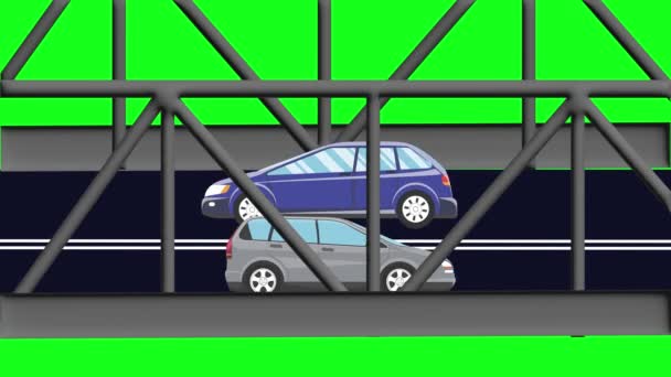 Cartone Animato Animazione Piatta Auto Esecuzione Sul Ponte Chiave Cromatica — Video Stock