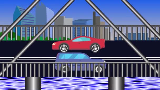 Dessin Animé Animation Plate Voitures Cours Exécution Sur Pont Sur — Video
