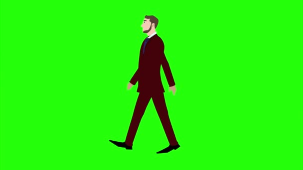 Business Man Character Cartoon Walking Animation Green Screen Chroma Key — Stock Video