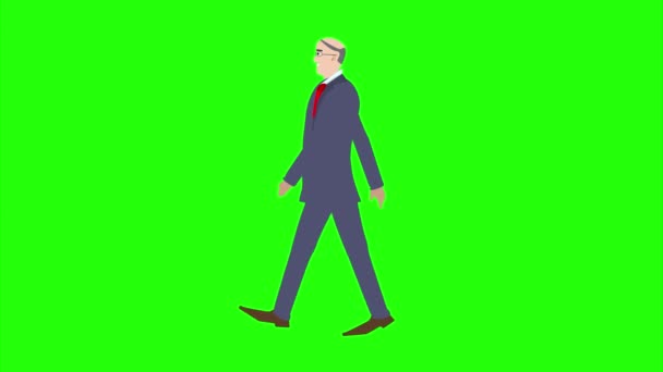 Karakter Business Man Animasi Berjalan Kartun Pada Layar Hijau Kunci — Stok Video