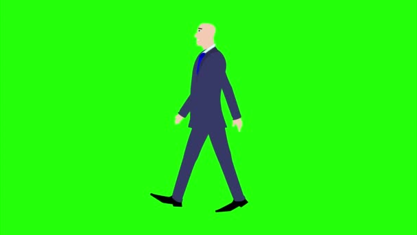 Hombre Negocios Carácter Dibujos Animados Caminando Animación Pantalla Verde Croma — Vídeos de Stock