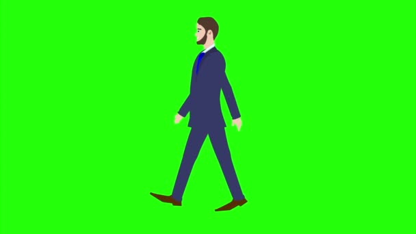 Geschäftsmann Charakter Cartoon Walking Animation Auf Grünem Bildschirm Chroma Taste — Stockvideo