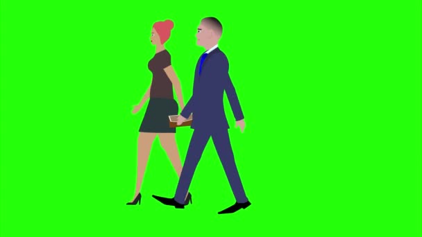 Animatie Met Man Vrouwen Karakter Wandelen Zijaanzicht Naadloze Lus Groen — Stockvideo