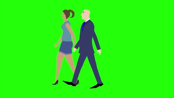 Erkek Kadın Karakterli Animasyon Yan Görünüm Yeşil Ekranda Pürüzsüz Döngü — Stok video
