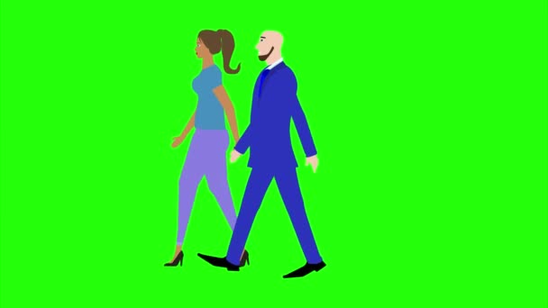 Animation Med Man Och Kvinnor Karaktär Promenader Sida Sömlös Loop — Stockvideo