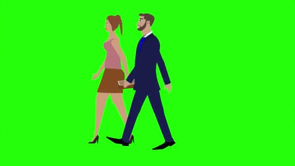 Erkek Kadın Karakterli Animasyon Yan Görünüm Yeşil Ekranda Pürüzsüz Döngü — Stok video