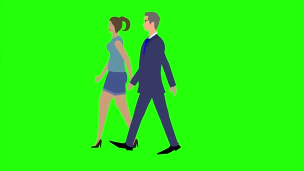 Animasi Dengan Karakter Pria Dan Wanita Berjalan Samping Tampilan Loop — Stok Video