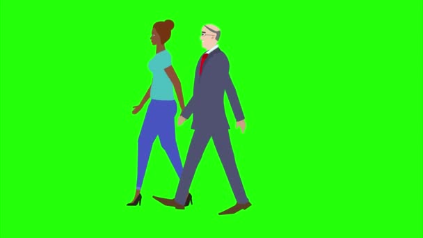 Animation Man Women Character Walking Side View Seamless Loop Green — Stock Video