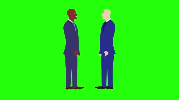 Animáció Két Üzletember Karakter Beszél Egymással Zöld Képernyő Chroma Gombot — Stock videók