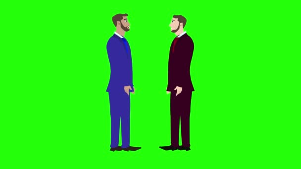 Animación Dos Hombres Negocios Hablando Entre Pantalla Verde Croma Key — Vídeos de Stock