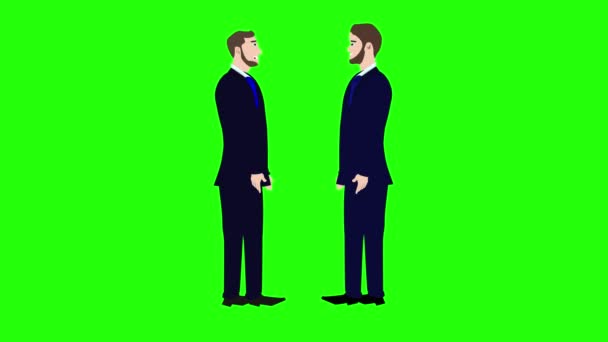 两个商人角色在绿屏彩键上互相交谈的动画 — 图库视频影像