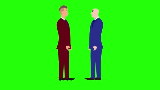 Animacja Dwóch Biznesmenów Rozmawiających Sobą Zielonym Ekranie Chroma Key — Wideo stockowe