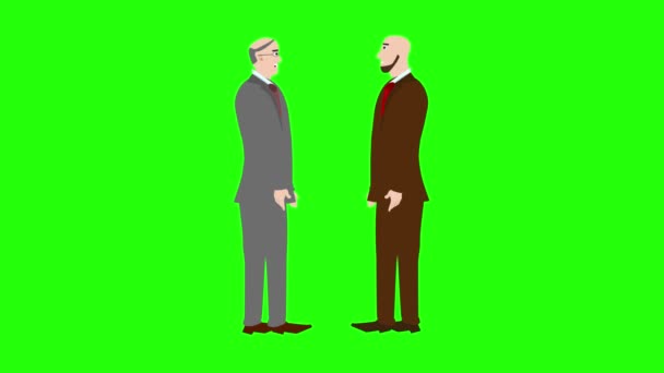 两个商人角色在绿屏彩键上互相交谈的动画 — 图库视频影像