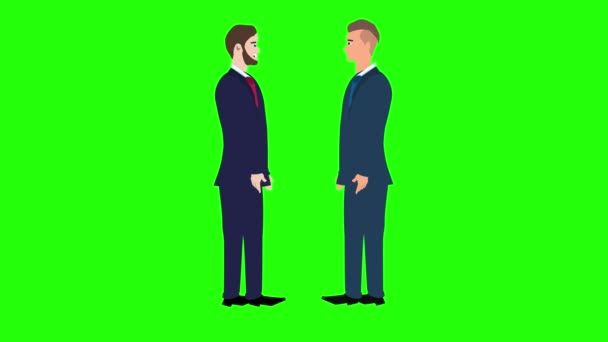 Animación Dos Hombres Negocios Hablando Entre Pantalla Verde Croma Key — Vídeo de stock