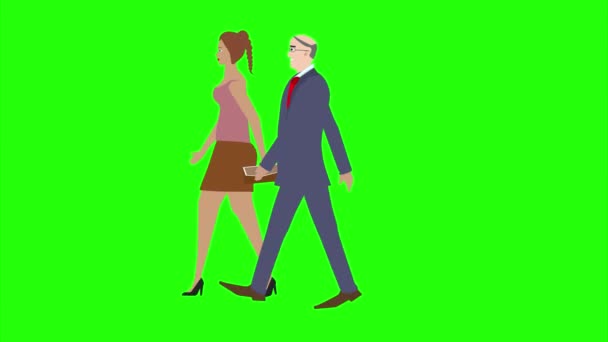 带有男男女女人物形象的动画侧视 绿色屏幕上无缝回圈 — 图库视频影像