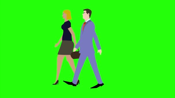 Animasi Dengan Karakter Pria Dan Wanita Berjalan Samping Tampilan Loop — Stok Video