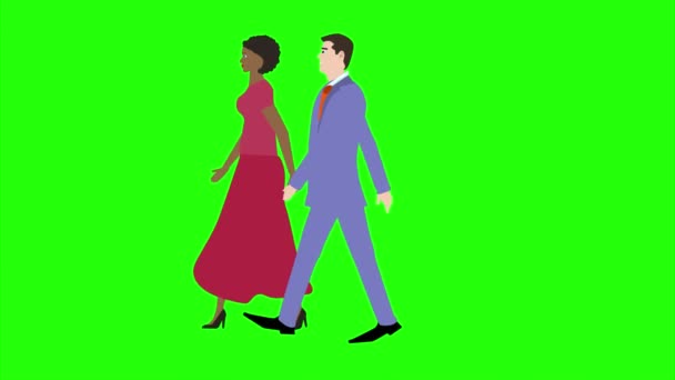 Animace Mužem Ženami Charakter Chůze Boční Pohled Bezešvé Smyčky Zelené — Stock video