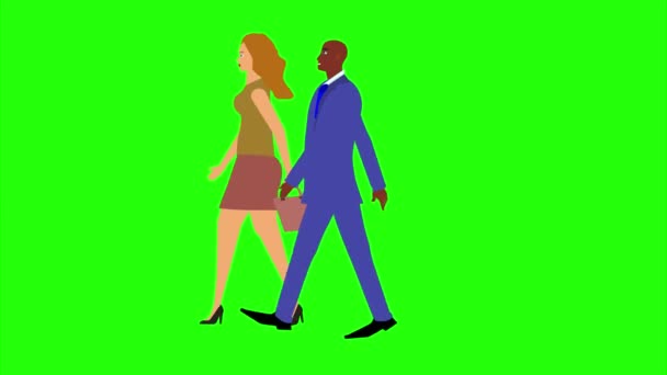 Animación Con Hombre Las Mujeres Carácter Caminar Vista Lateral Bucle — Vídeos de Stock
