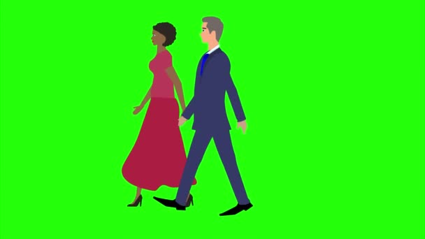 Animation Med Man Och Kvinnor Karaktär Promenader Sida Sömlös Loop — Stockvideo