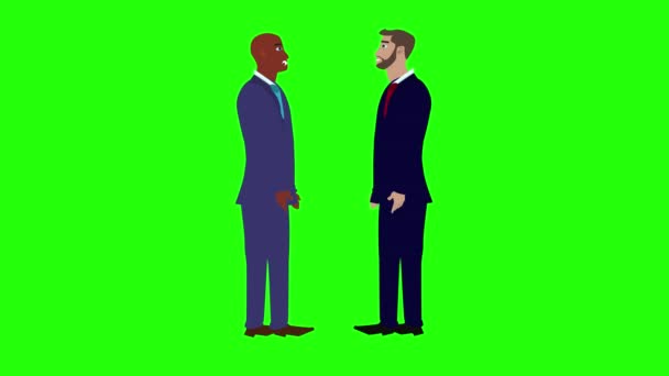 Animace Dvou Postav Business Man Mluvit Spolu Zelené Obrazovce Chroma — Stock video