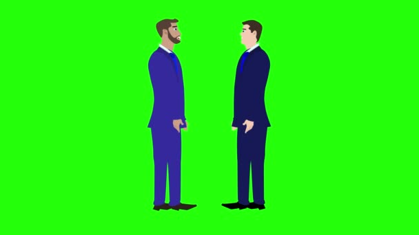 人のビジネスマンキャラクターのアニメーション グリーン スクリーン クロマ キーでお互いを話す — ストック動画