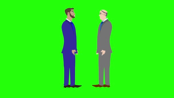 Анімація Персонажа Двох Бізнесменів Розмовляють Один Одним Зеленому Екрані — стокове відео