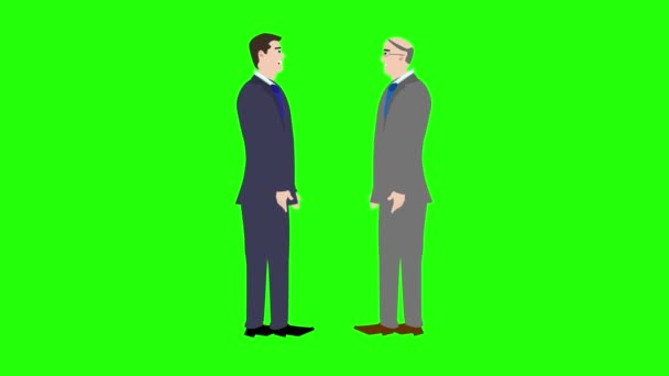 Анимация Двух Персонажей Бизнесменов Говорящих Друг Другом Зеленом Экране — стоковое видео