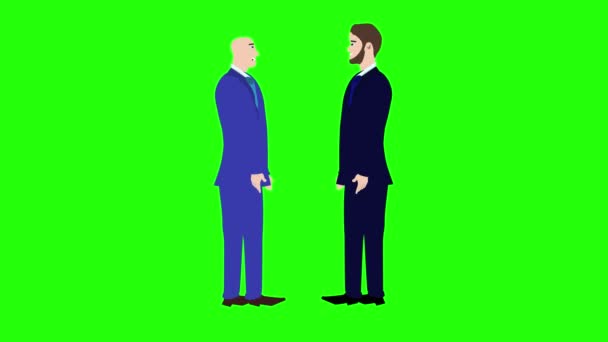 Animacja Dwóch Biznesmenów Rozmawiających Sobą Zielonym Ekranie Chroma Key — Wideo stockowe