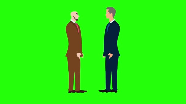 人のビジネスマンキャラクターのアニメーション グリーン スクリーン クロマ キーでお互いを話す — ストック動画
