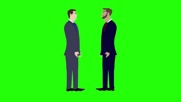 Animation Von Zwei Geschäftsmann Charakter Reden Miteinander Auf Grünem Bildschirm — Stockvideo