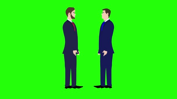 Анимация Двух Персонажей Бизнесменов Говорящих Друг Другом Зеленом Экране — стоковое видео