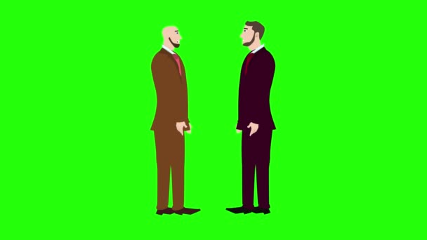Animation Von Zwei Geschäftsmann Charakter Reden Miteinander Auf Grünem Bildschirm — Stockvideo