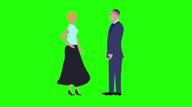 Açıklayıcı videolar için kadın ve erkeğin birbiriyle konuştuğu animasyon tuşu, yeşil ekran
