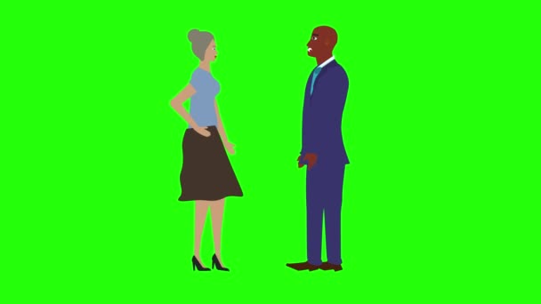 Анімація Чоловіком Жінкою Персонаж Розмовляє Один Одним Хромовий Ключ Зелений — стокове відео