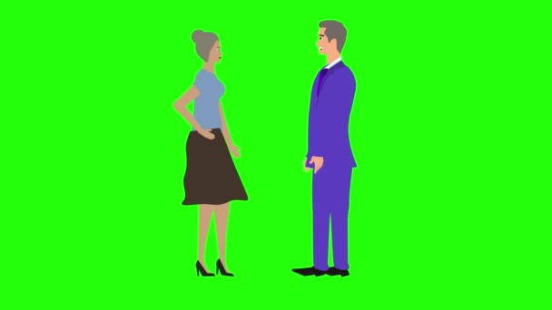 Animation Med Man Och Kvinna Karaktär Talar Varandra Chroma Nyckel — Stockvideo