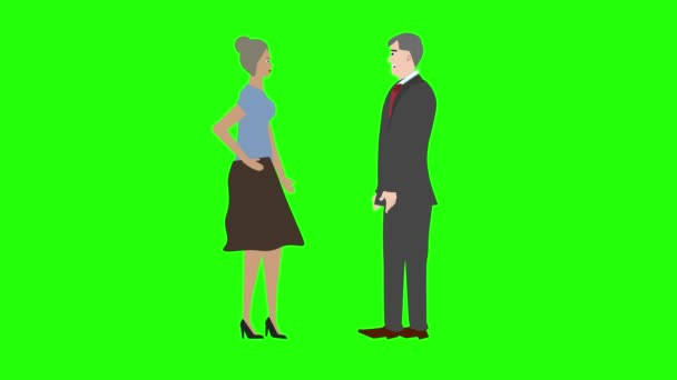 Анімація Чоловіком Жінкою Персонаж Розмовляє Один Одним Хромовий Ключ Зелений — стокове відео