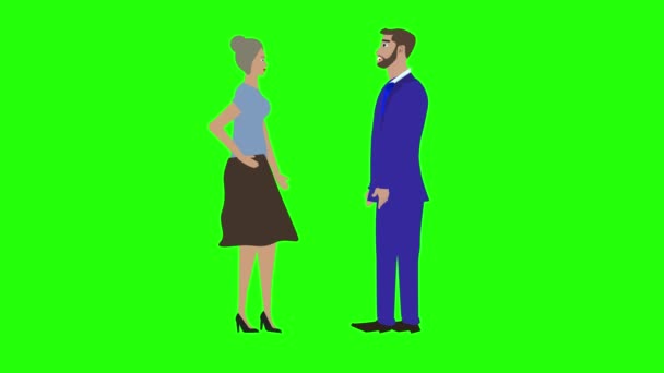 Animatie Met Man Vrouw Karakter Praten Elkaar Chroma Toets Groen — Stockvideo