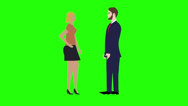 Animace Mužem Ženou Postavy Mluvící Spolu Chroma Key Zelená Obrazovka — Stock video