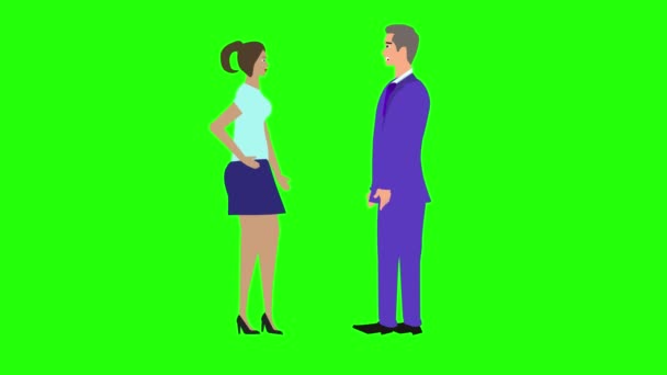 Animación Con Hombre Mujer Personaje Hablando Entre Croma Clave Pantalla — Vídeos de Stock